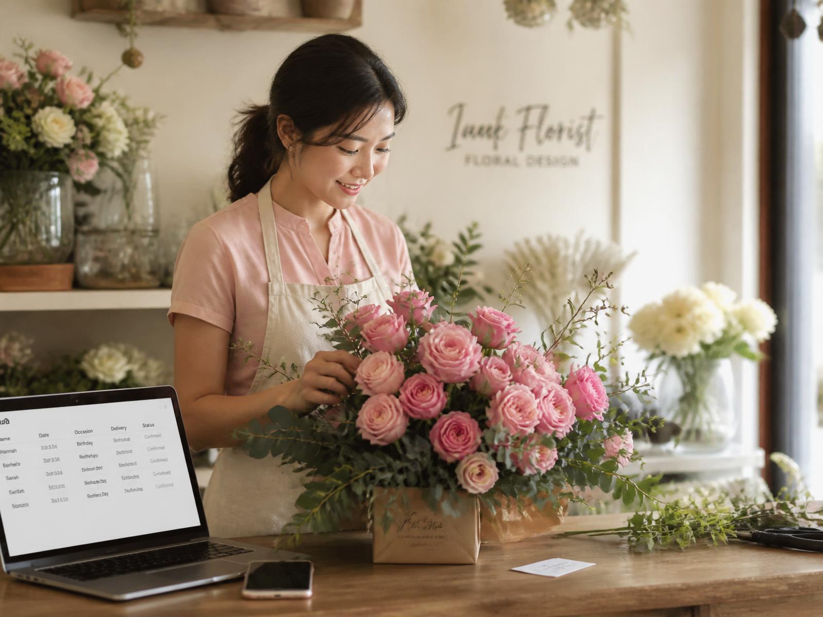Bó hoa tươi được chuẩn bị tại shop hoa